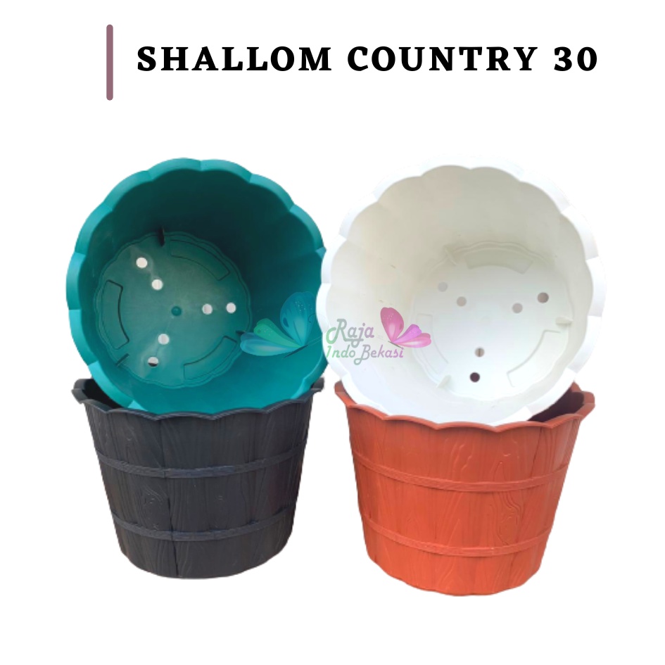 SHALLOM COUNTRY 30 pot bunga putih motif gentong kayu tebal cantik murah bagus grosir lusinan