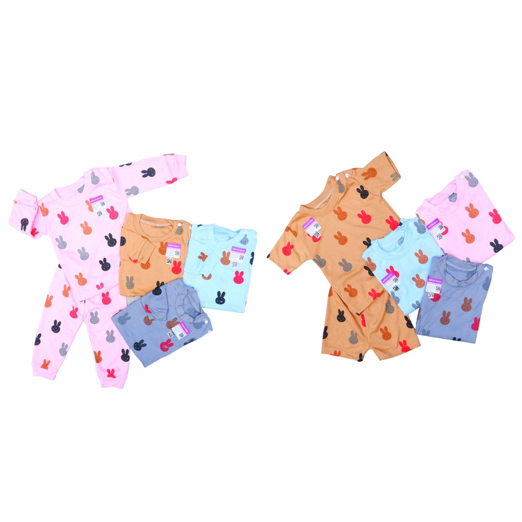 SETELAN BAJU BAYI SNI 3-18 BULAN VARIAN WARNA MOTIF BUNNY