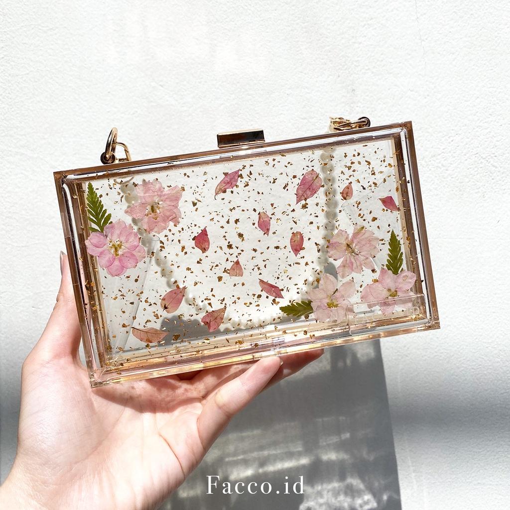 Jual Limited Edition Gardenia Pink Acrylic Clutch Tas Pesta Tas Kaca Tas Mewah Tas