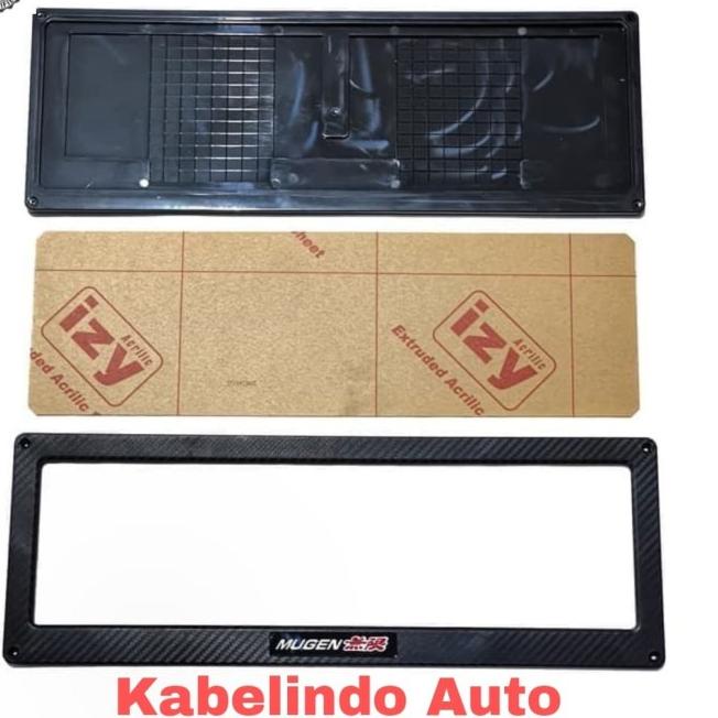 COVER / DUDUKAN / TATAKAN / TEMPAT PLAT NOMOR MOBIL AKRILIK IZY CARBON - SPARCO