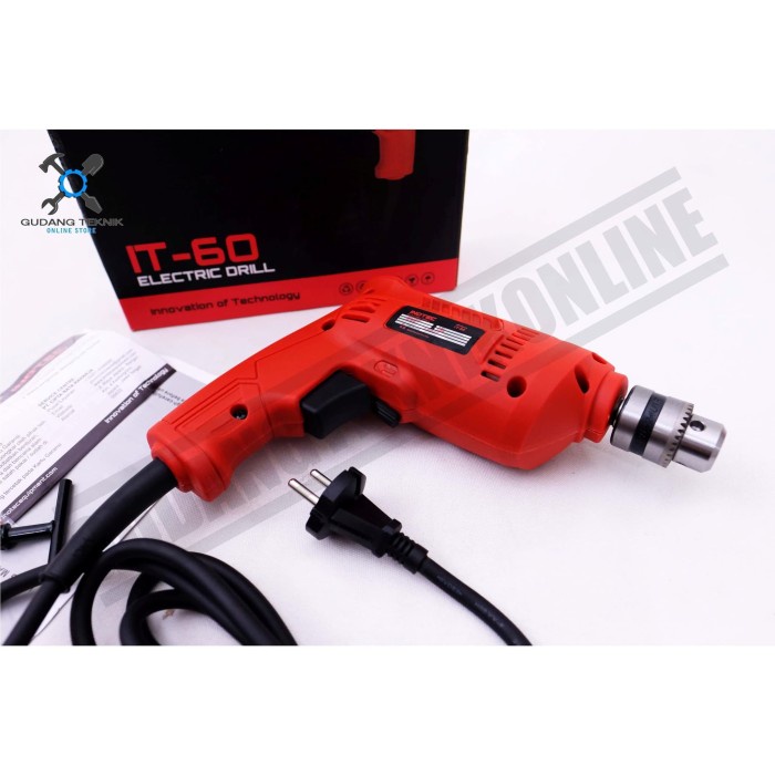 Mesin Bor Tangan Listrik Bolak Balik 350 Watt 10 mm IT 60 INOTEC / Electric Drill Variabl;e Speed 10 mm 350 W IT60 INOTEC