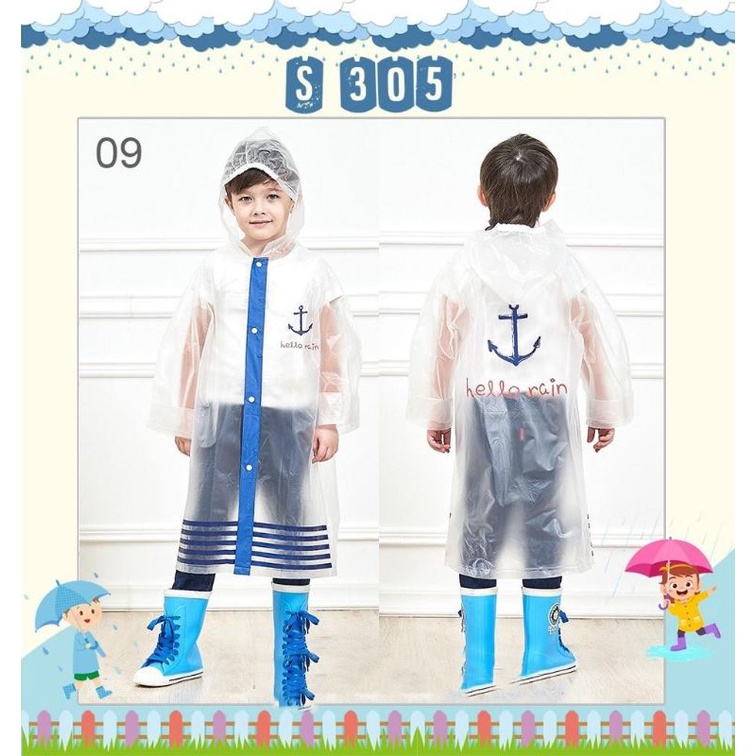 Jas Hujan Anak Transparan S305 Mantel Ujan Kids Raincoat TK SD SMP 6 7 8 9 10 11 12 13 14 15 Tahun Sekolah ABG