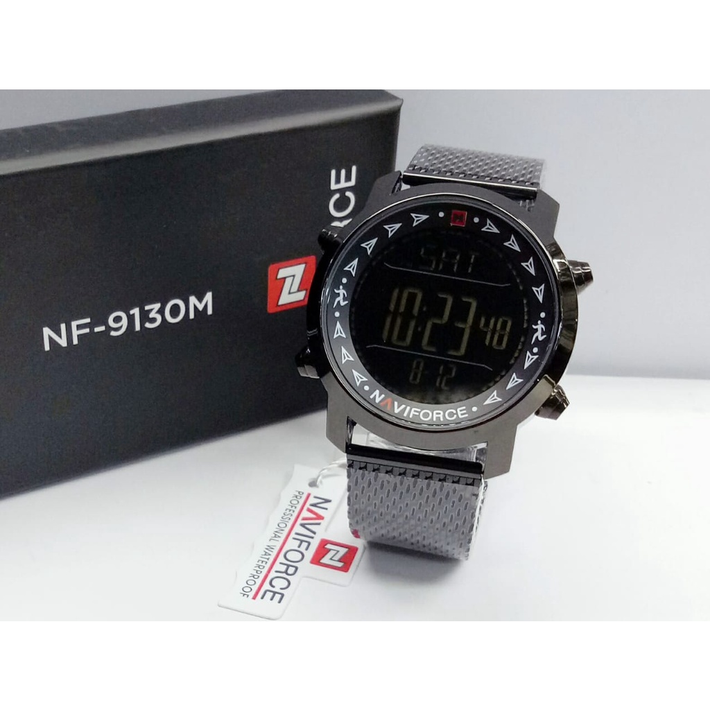 BISA COD! Jam Tangan Cowok Pria NAVIFORCE 9130 LED Bulat Digital Import Murah Mewah BONUS BATERAI CADANGAN!