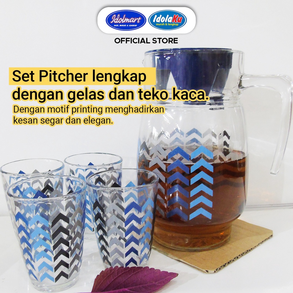 IDOLAKU Teko Set Kaca Kimglass Castellon 1 Pitcher 4 Gelas