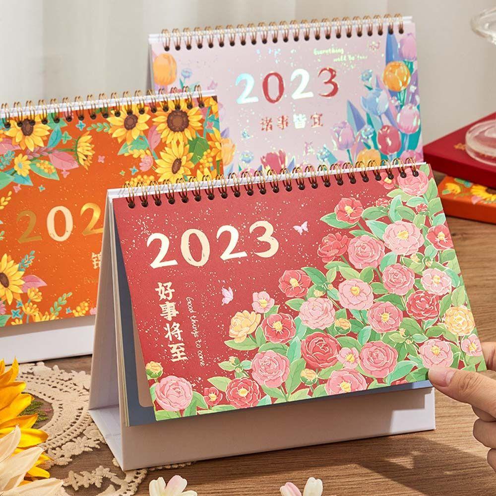 Mxbeauty 2023kalender Weekly Planner Perlengkapan Kantor Siswa Hadiah Tahun Baru Alat Tulis Bunga Kalender Desktop Stationery