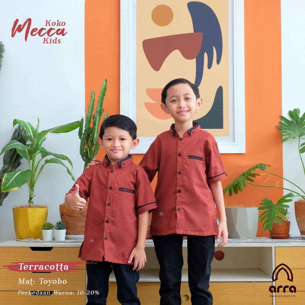 Gamis Sarimbit Keluarga Ayah Ibu Anak Series MECCA Warna TERRACOTA Original Premium Baju Couple Keluarga Muslim Sarimbit Keluarga 2021 2022 Baju Lebaran Terbaru