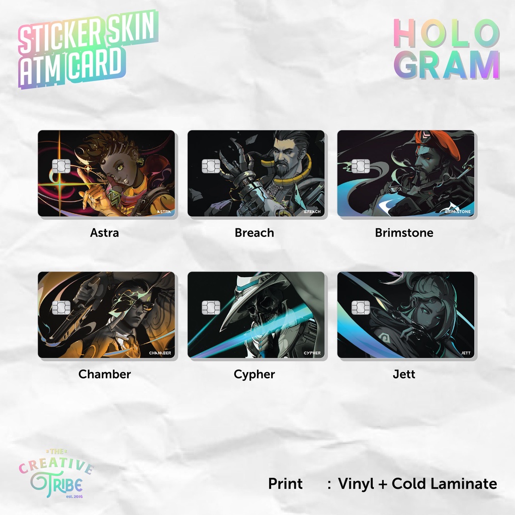 Valorant - Sticker Skin Card HOLOGRAM - Astra Breach Brimstone Chamber Cypher Jett Vinyl ATM Debit C