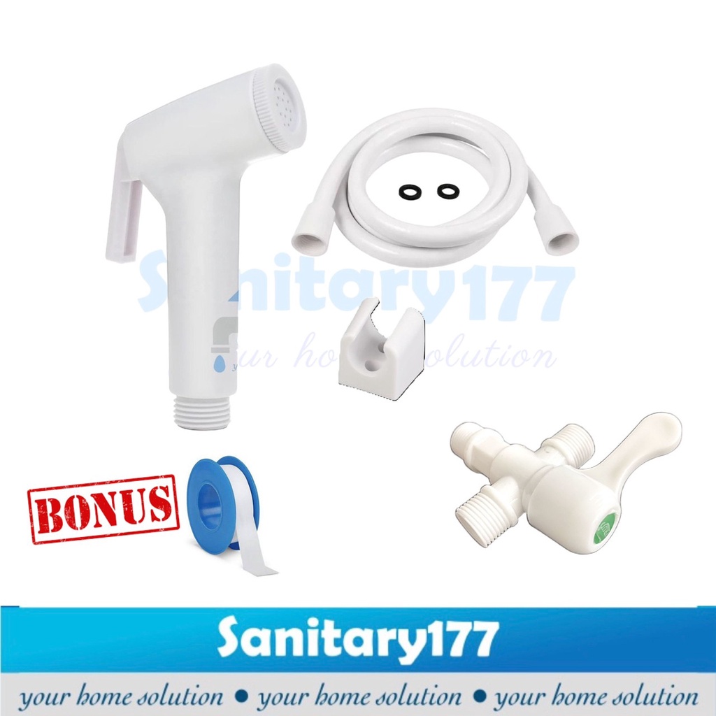 Termurah promo  Paket bundling jet shower bidet toilet putih model toto + stop kran cabang plastik pvc semprotan kloset closet white murah mumer