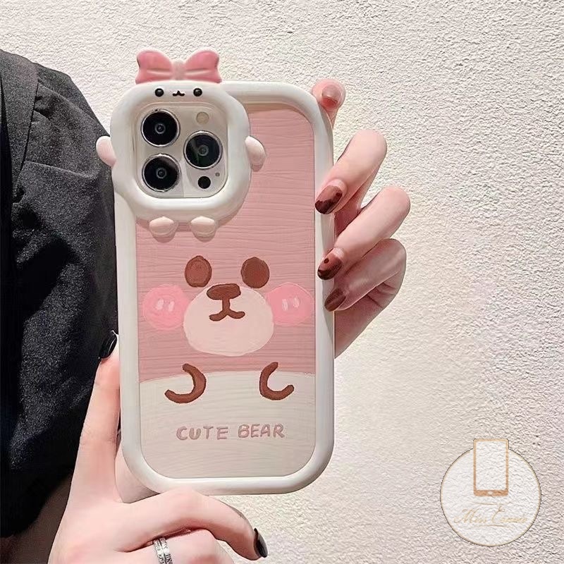 Realme 9c33 8I 9Pro+ C21 C30 C12 C11 C35 C25 C25Y 9i C31 C15 C25s C20A 8 7 8Pro C17 C21Y C3 C2 C20 6i 7i 5s 5 5i Cute Bear 3D Bow-knot Little Monster Lens Manis Lembut Casing TPU