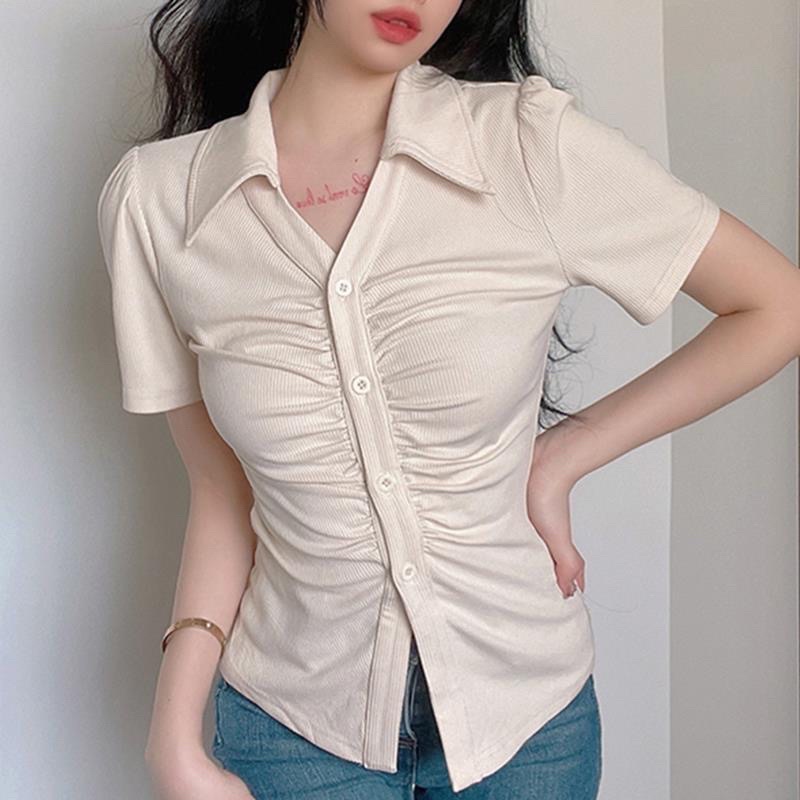 ELLIE Scrunch Slim Shirt  Kemeja Kerut Korean Fashion