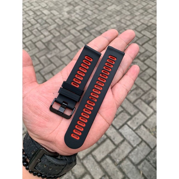 Strap Tali Jam Tangan Silicon smartwatch Hitam merah size 22MM