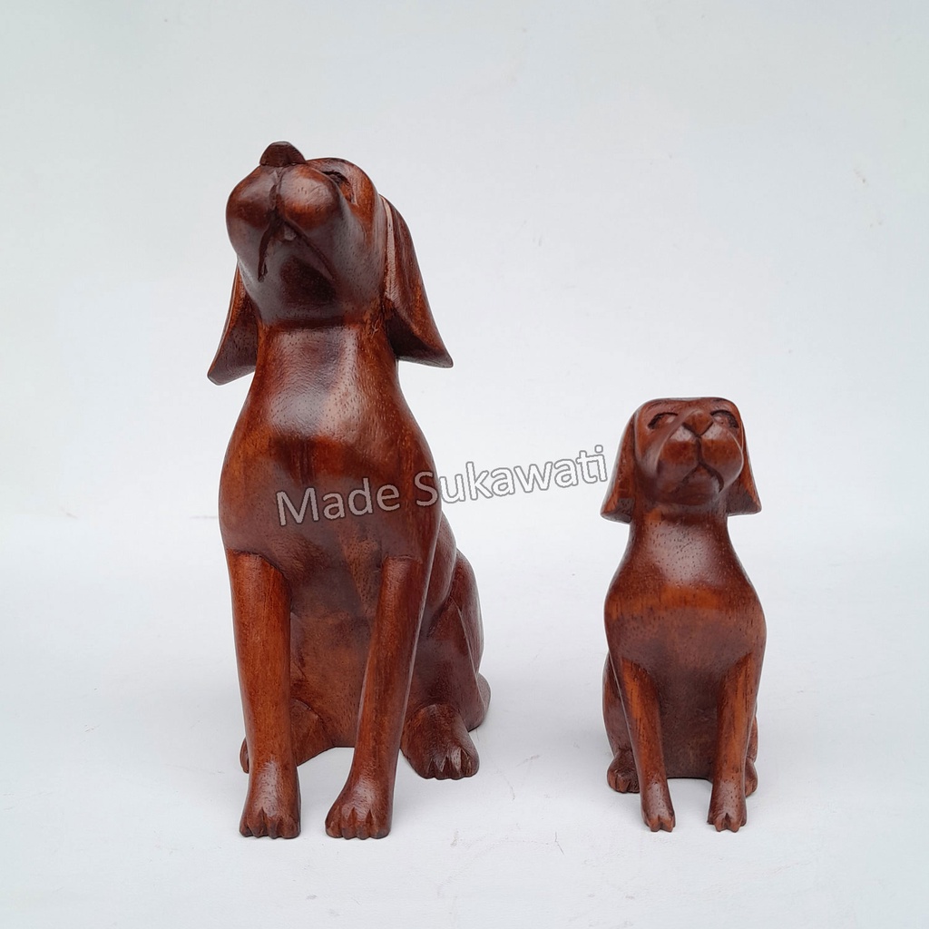 Kerajinan patung kayu Anjing dog duduk ukiran handmade bali