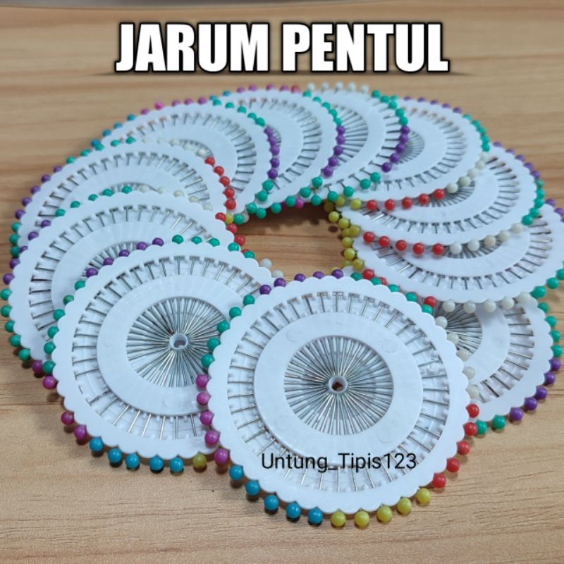 Jarum pentul Stainless Piring isi 40 pcs jarum pentul roda  model bulat ujung mutiara