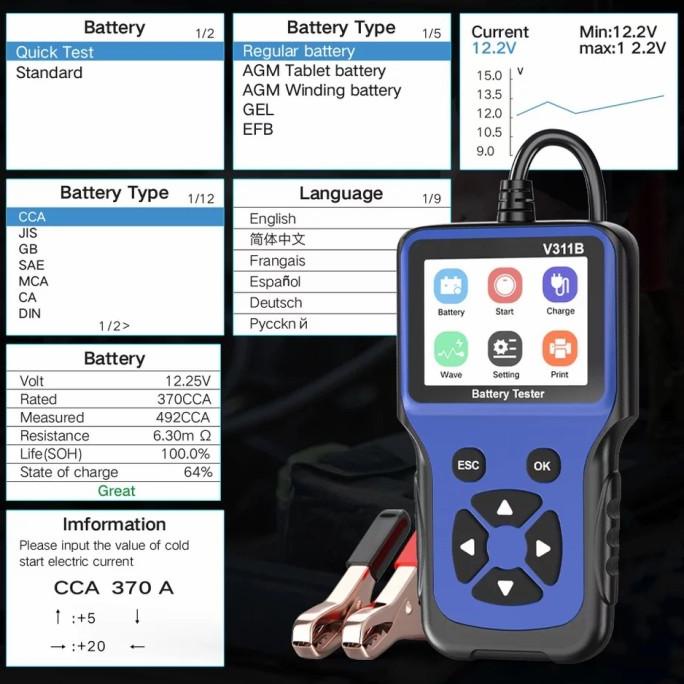 Sale Battery Tester Digital Print Te St Aki Detektor Baterai Multi Language Termurah