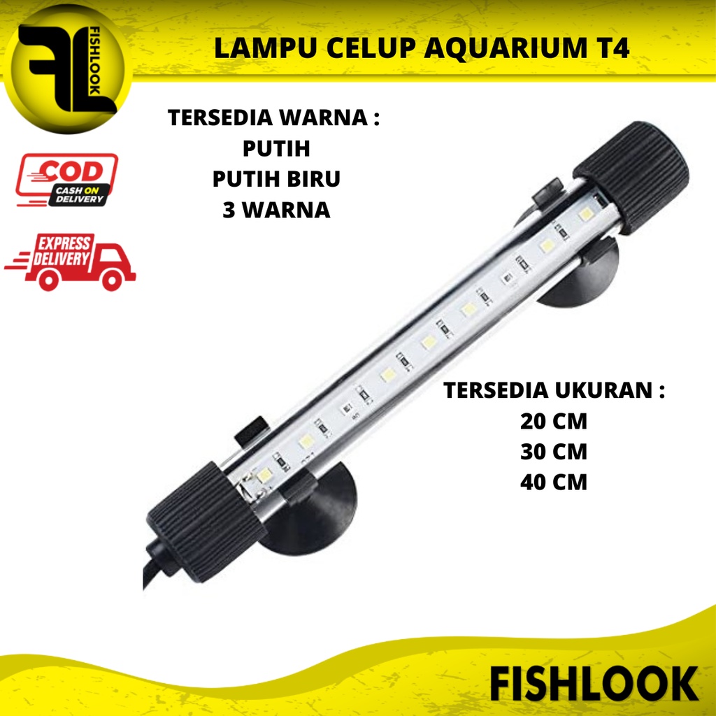 LAMPU CELUP LED AQUASCAPE AQUARIUM T4 20-60CM PUTIH BIRU 3 WARNA DALAM AIR TERBAIK