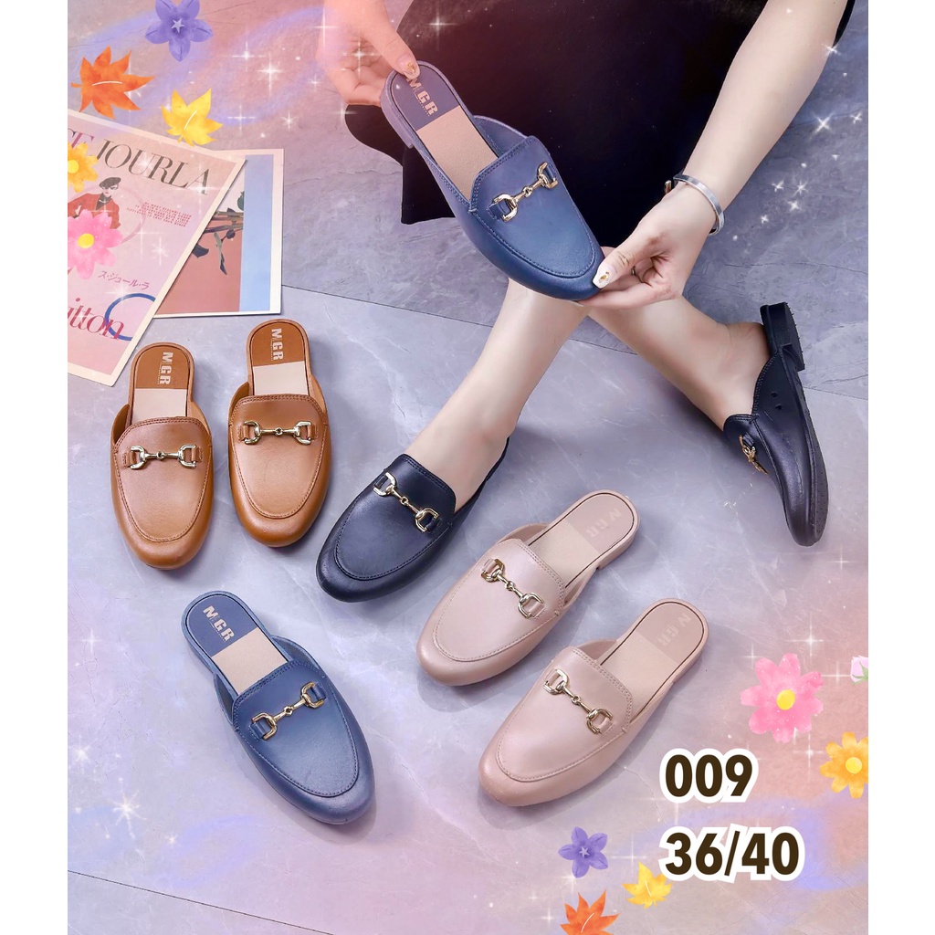 Sepatu Slop mules korea Jelly Karet Wanita Gesper LV Hak 3 cm Cantik Elegan Formal Mewah Impor MGR Mokaya Balance(1609/009)/ Size 36-40