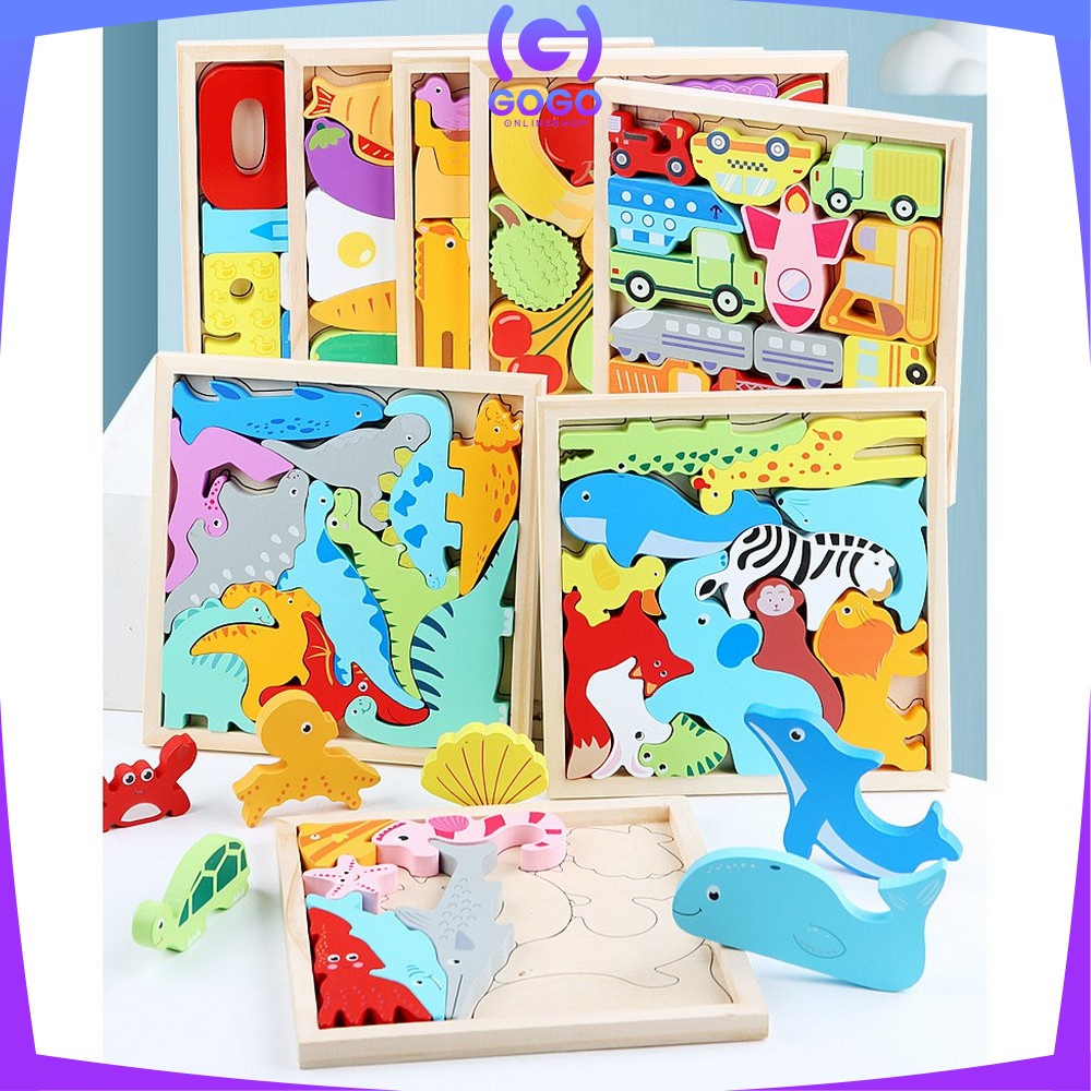 GOGO-M177 Mainan Puzzle 3D Wooden Toys Puzzle Kayu Mainan Edukasi Anak Jigsaw Puzzle Cocokkan Bentuk