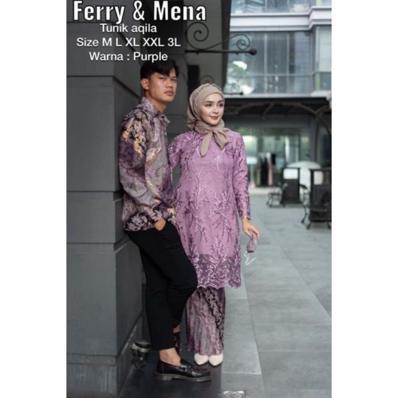 SET TUNIK KEBAYA COUPLE  AQILA BRUKAT TILLE MUTIARA MODERN| KEBAYA KONDANGAN| KEBAYA TILE| KEBAYA| KEBAYA WISUDA| SET KEBAYA MUTIARA| SET KEBAYA JUMBO