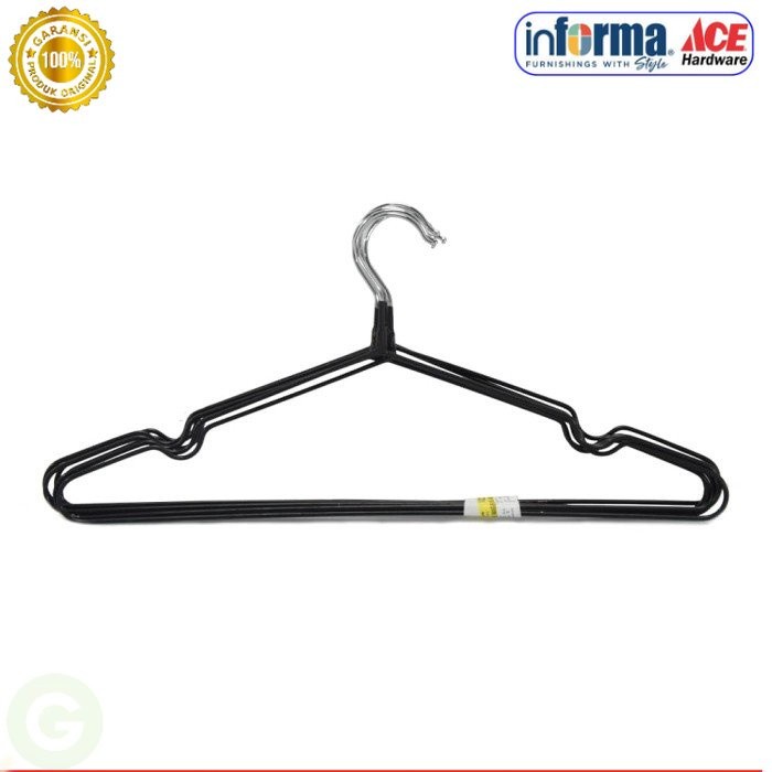 Gantungan Baju Hanger Baju ACE Kris stora Set Hanger Kawat 40 Cm 6 Pcs Hitam Original