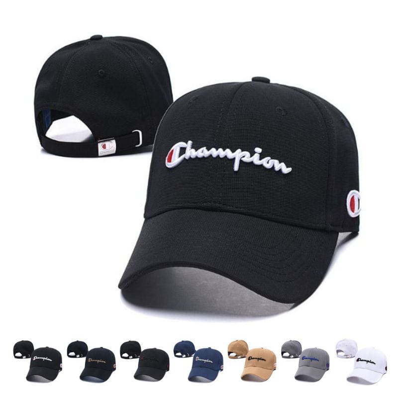 Topi Baseball Champi0n Pria  dan wanita Polos Sport Hitam Premium Lokal bisa bayar di tempat