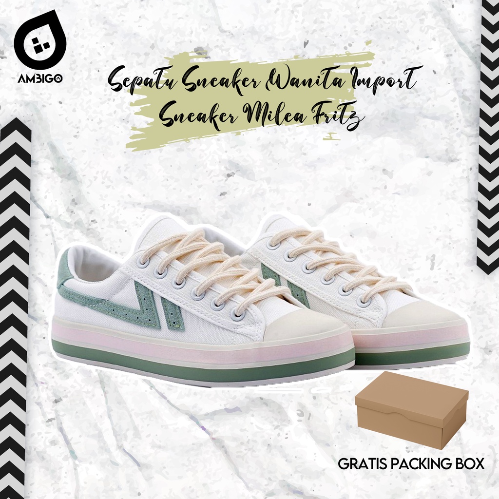 Sepatu Sneaker Wanita MILEA FRITZ Cassual Shoes Sepatu Import Olaharaga Cewe Santai