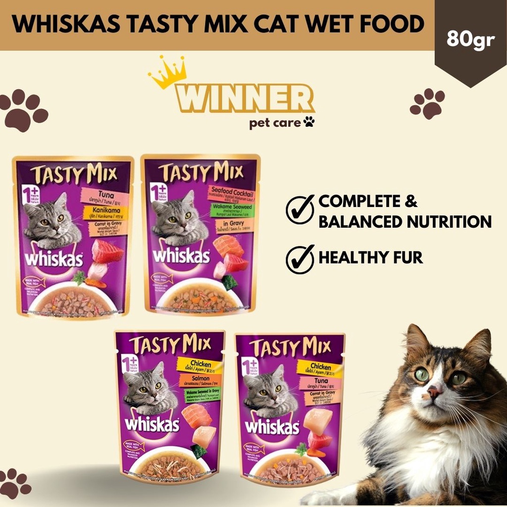 Whiskas Tasty Mix Cat Wet Food Pouch 80gr