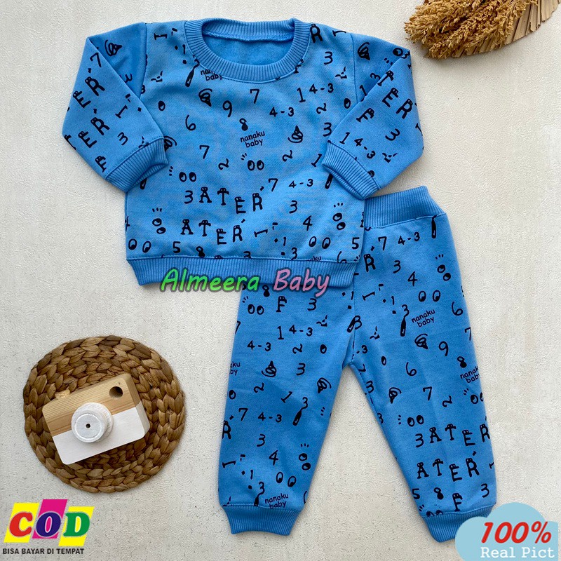 Setelan Baju Bayi Setelan Sweater Bayi Celana Jogger Crewmneck Bayi Usia 3-12 Bulan Almeera Baby an Kids