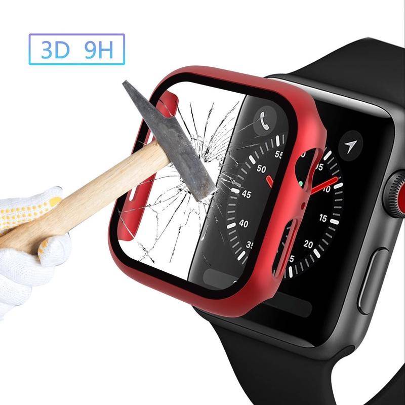 Pelindung Layar Tempered Glass + Frame Bumper Untuk Apple Watch Seri 8 7 6 5 4 3 2 1 SE SE2 45mm 41mm 44mm 42mm 38mm 40mm