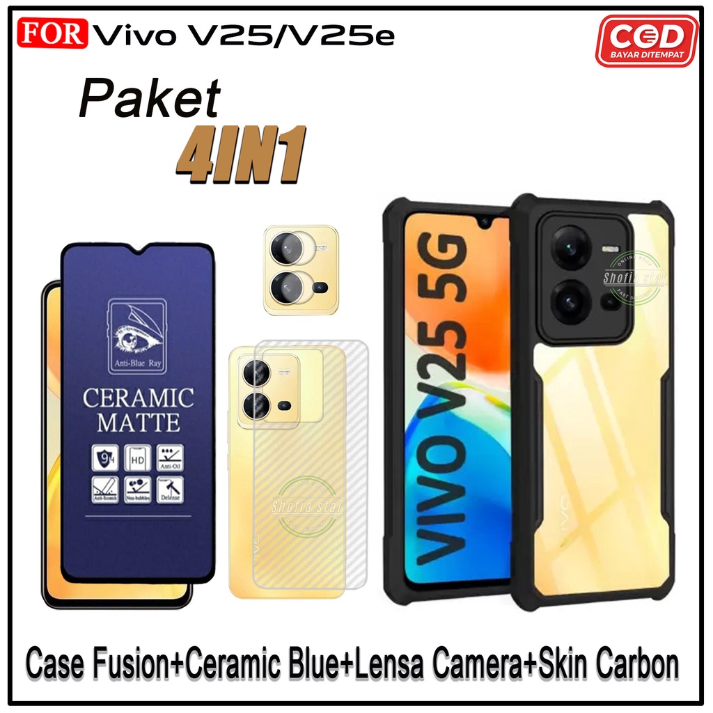 PAKET 4IN1 Case Vivo V25 5G V25e V23 5G  V23e Y02s Softcase Shockproof Transparan Casing