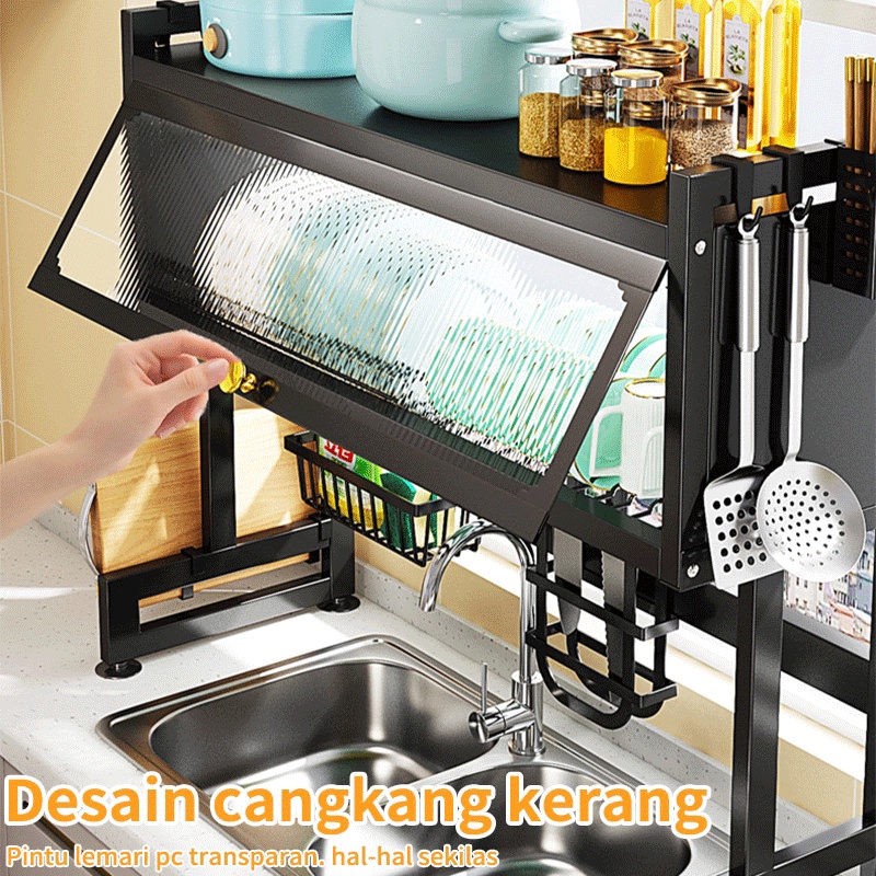 Rak Mesin Rak Wastafel Dapur Dengan Pintu Rak Cuci Piring Multi-fungsi Rak Penyimpanan Multi-layer