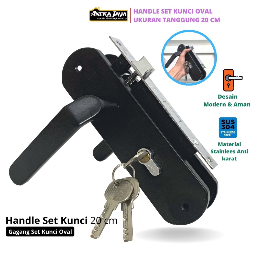 Handle set kunci hitam Ukuran 20 cm Tanggung Gagang Kamar Bahan Stainlees Awet Murah