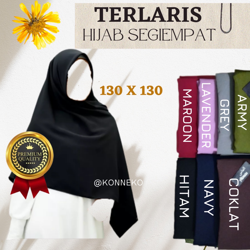Hijab Syar'i Segi Empat Wolfis  Polos Jilbab Jumbo 130x130 cm Almas Kualitas Premium muslim / fashio