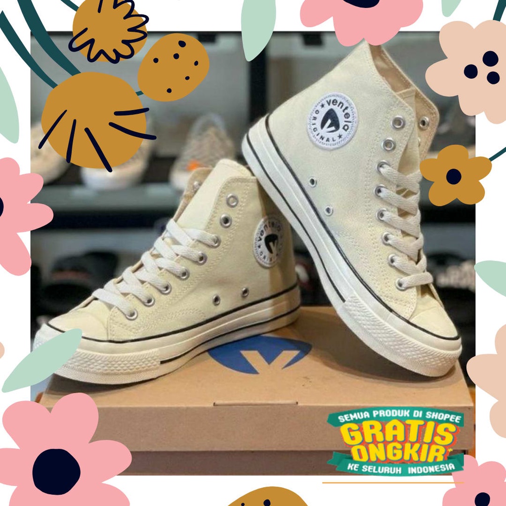 Hijau Kuning Navy Dongker Abu Tosca  / Sepatu Ventela 70s Cream High & Low Original 100% (LIS HITAM)