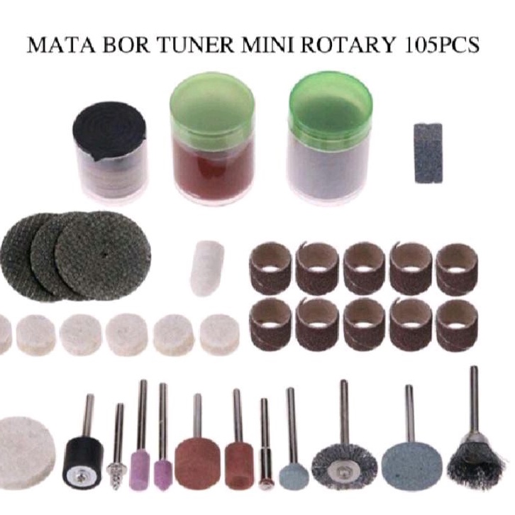 Mata Bor Tuner Poles Mini Set 105 Pcs Mata Dremel Tuner Potong Ampelas Amplas Gerinda Bor Mini