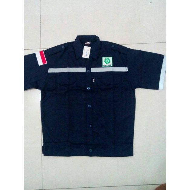 baju kerja safety lengan pendek + logo k3 & merah putih