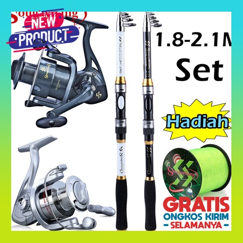 Pancing Set Joran Pancing 1.8M-2.4M Ultralight Weight Spinning Fishing Rod Dan 12+1Bb Rasio Gear 5.0