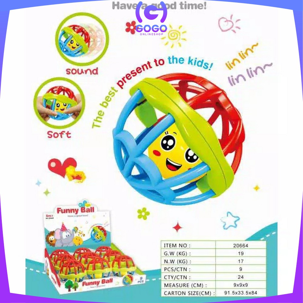 GOGO-M10 Mainan Bayi Bola Kerincingan Bahan Karet Lembut Teether Rattle Bayi | Baby Toys