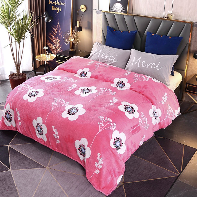 Selimut Bulu Dewasa Uk 140x200 Motif Sakura Pink