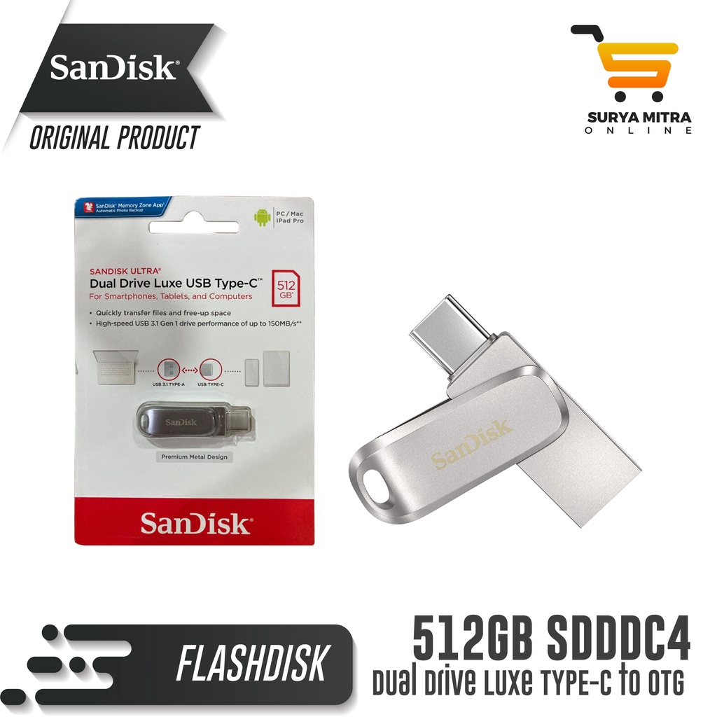 Flashdisk Sandisk OTG 512GB USB Type-C USB 3.1 Ultra Dual Drive Luxe SDDDC4