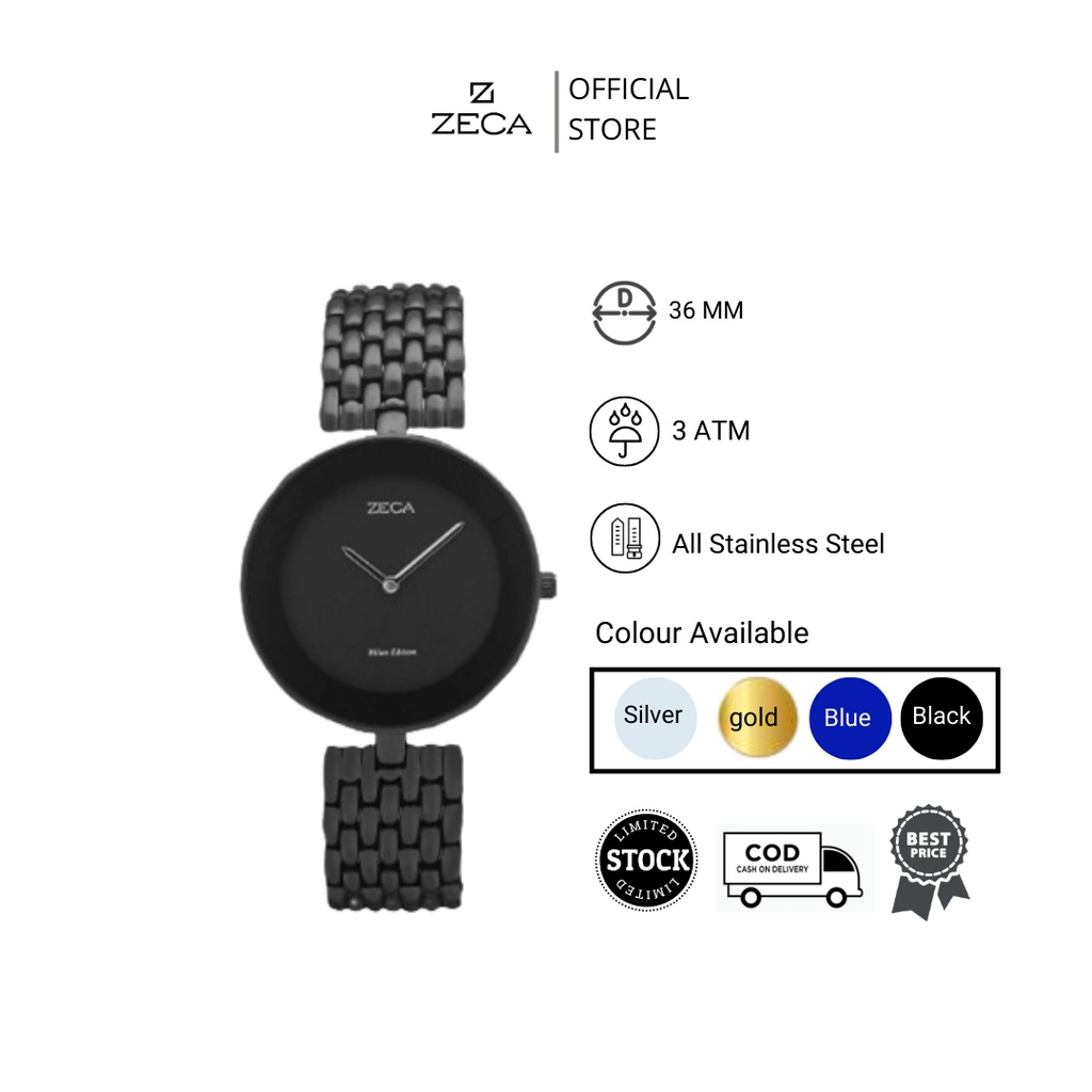 Zeca  Jam Tangan Wanita Stainless Stell Analog Original Bergaransi Anti Air 1002L black