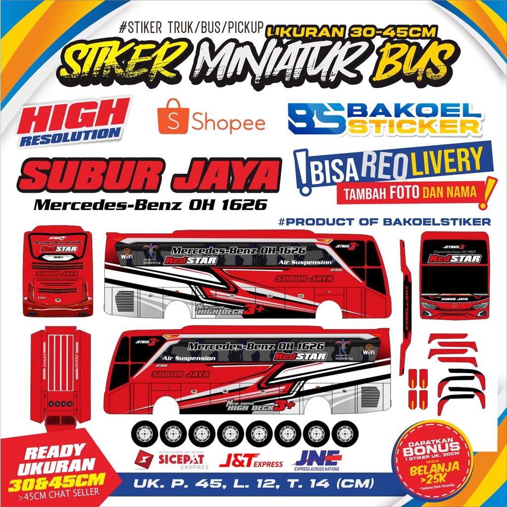 STIKER MINIATUR BUS JB3 PO. SUBUR JAYA UK. 30-45CM