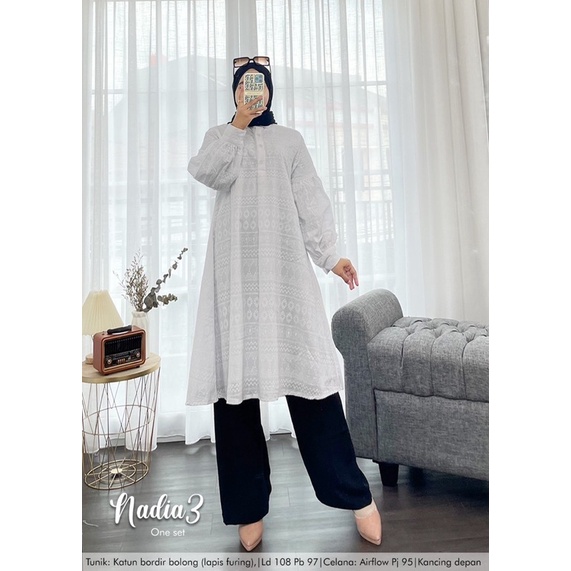 Humaira99 Tunik One set Nadia 3 bahan katun bordir mix airflow set tunik terbaru