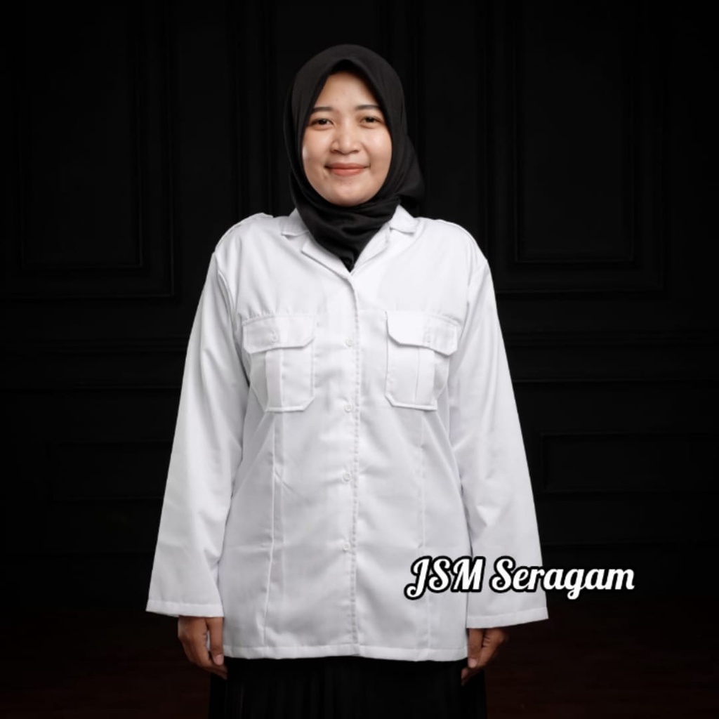 Baju Dinas Saku Atas Seragam PDH Wanita Baju Putih Guru PNS/ASN Perawat Bidan