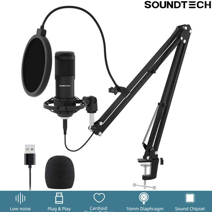 SOUNDTECH USB Microphone Mic Condenser Recording Streaming Podcast PC