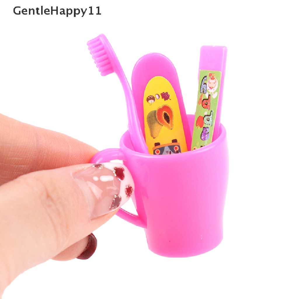 Gentlehappy Dollhouse Miniatur Sikat Gigi Odol Tabung Cangkir Set Boneka Kamar Mandi Decor Mainan id