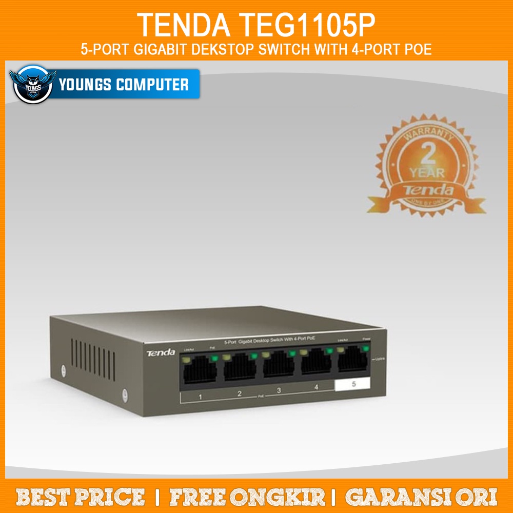 TENDA TEG1105P-4-63W 5-Port Gigabit Desktop Switch with 4-Port PoE