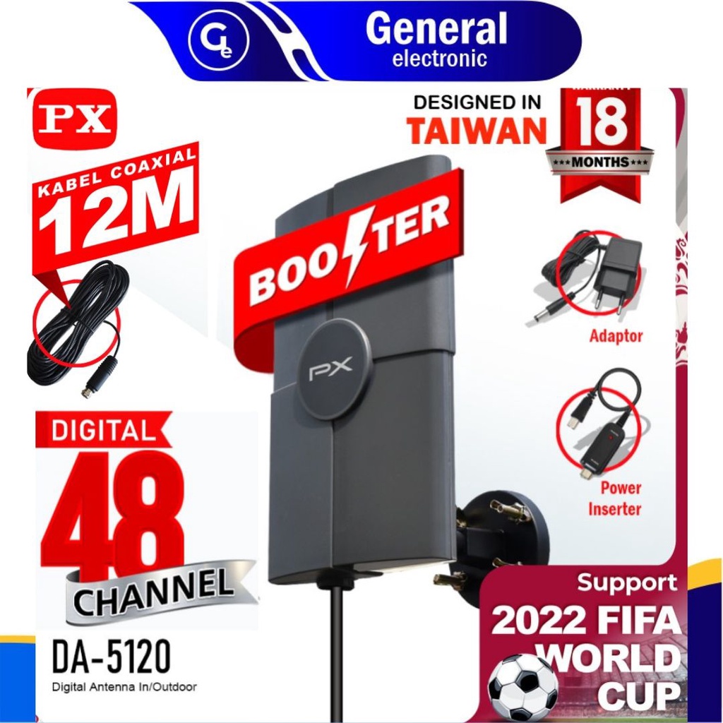 Antena TV Indoor / Outdoor PX DA-5120 Digital TV / Booster dan Power Inserter + Kabel 12 Meter