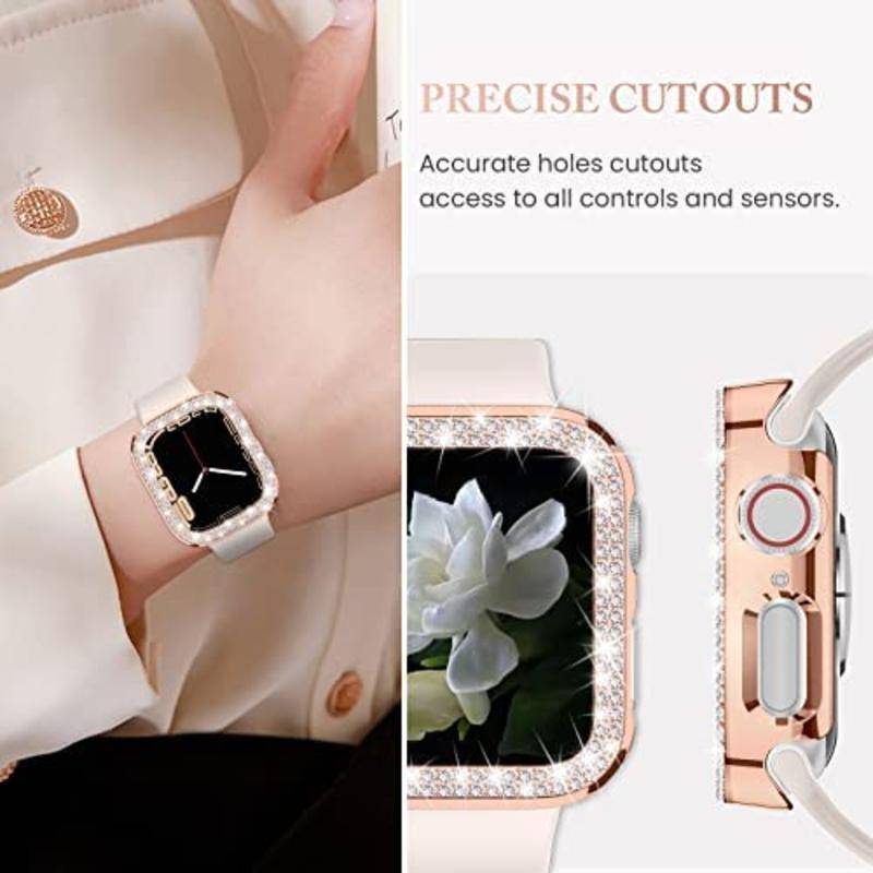 Case Bumper Pelindung Hias Glitter Berlian Imitasi Untuk Apple Watch Seri 8 7 6 5 4 3 2 1 SE2 45mm 41mm 42mm 40mm 38mm