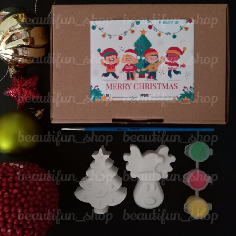 Souvenir natal edukatif mengecat patung gypsum | souvenir natal anak | hampers natal | hampers natal