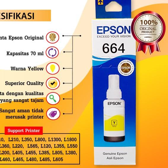 Tinta Epson Original 664 t6641 Black, Tinta Refill Epson L210 L110 - Kuning